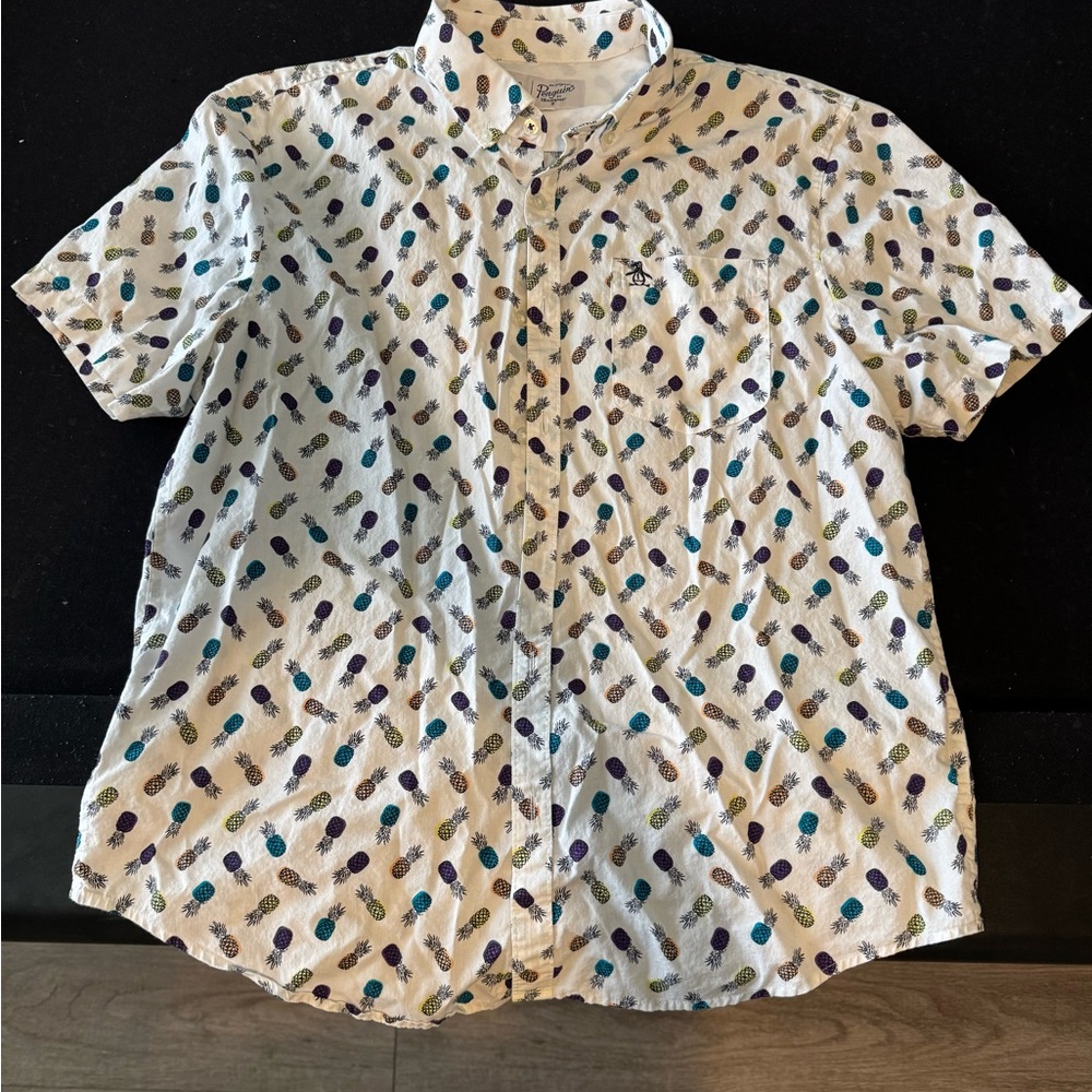 Original Penguin Men’s Large White Shirt with Pineapple Multicolor Print